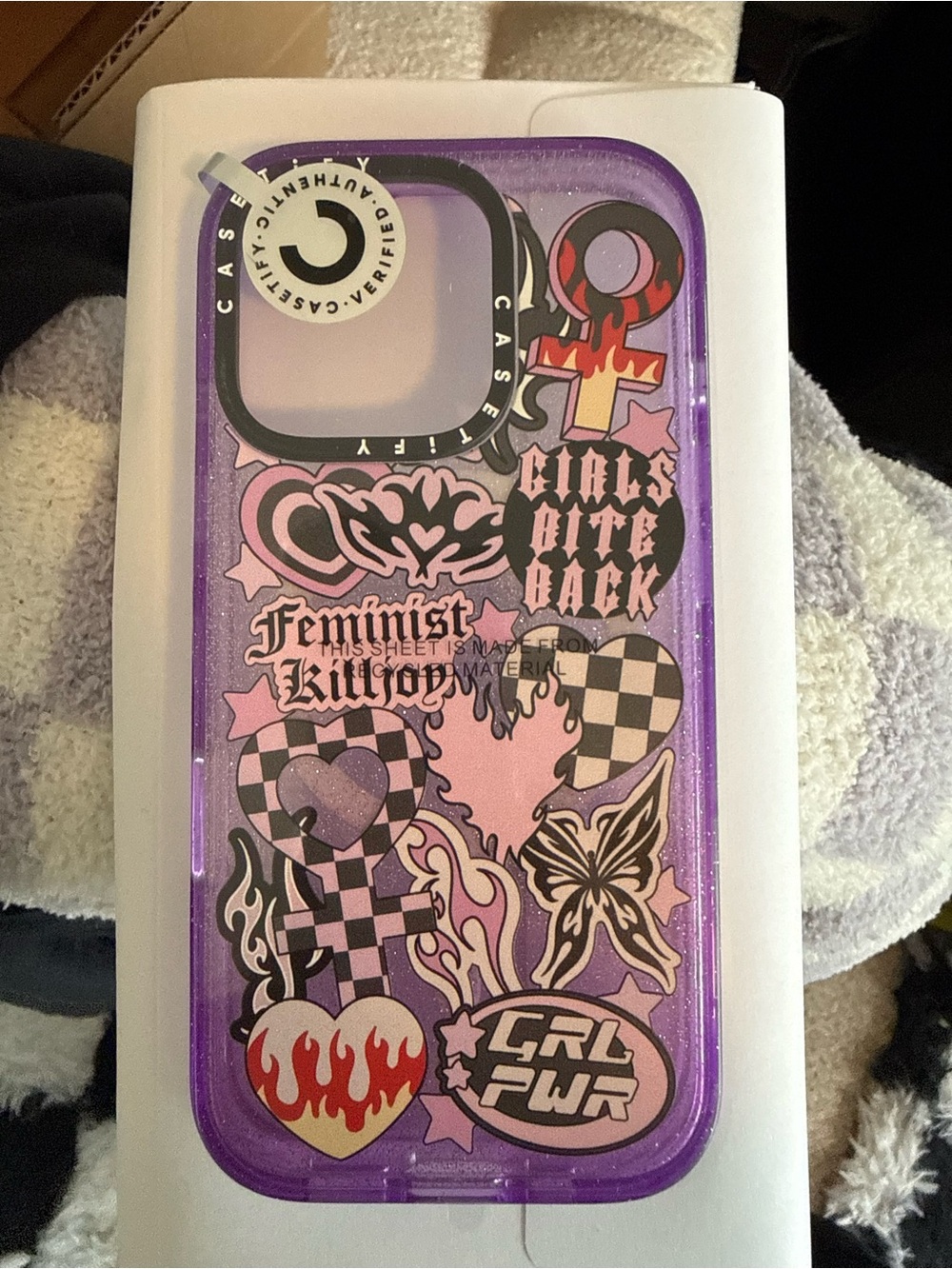 Casetify Purple ombre,glitter Feminist Sticker Phone Case for iPhone 16 Pro